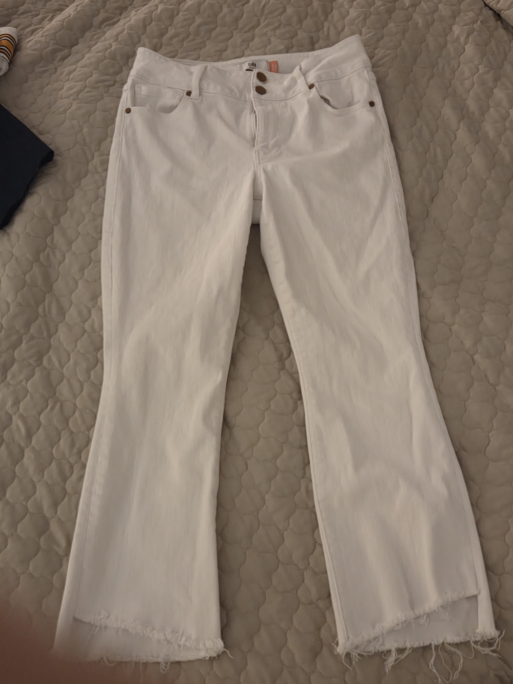 CAbi White Flare Jeans with Raw Hem